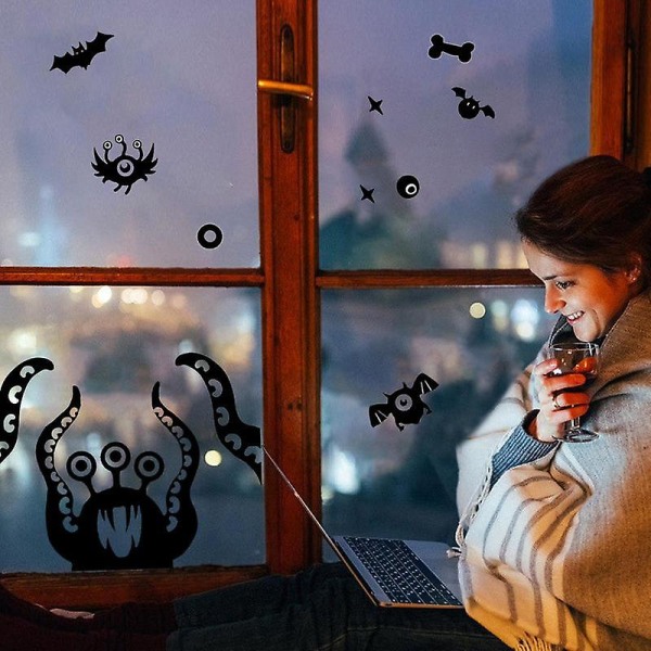 Halloween statiska klistermärken Spindeldemoner Fladdermus klämmer fast dubbelsidiga dekaler Halloween fönsterdekaler Skrämmande festdekorationer till dörren type A