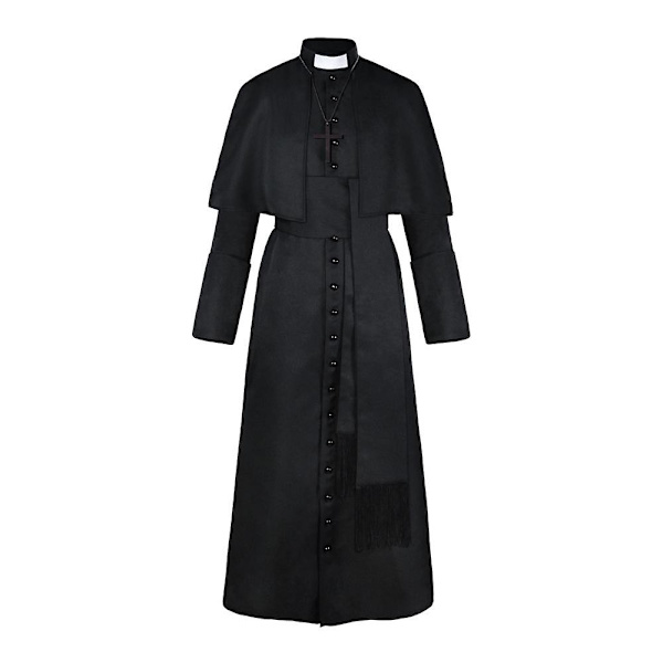 Yksivärinen Papin Puku Keskiaikainen Retro Cosplay Puku Ristikaulakorulla (musta) black s