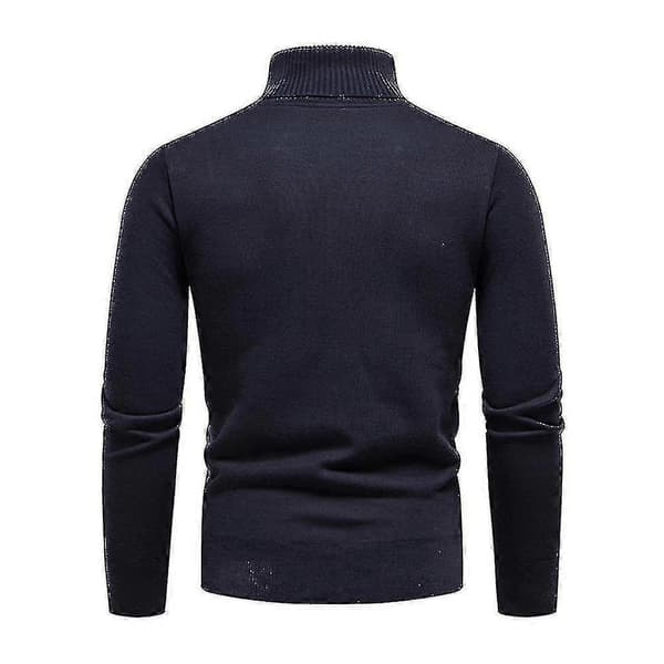 Herre Ensfarvet Rullekrave Basic Sweater Vinter Slim Fit Tyk Strik Varm Pullover Top Navy Blue 2XL