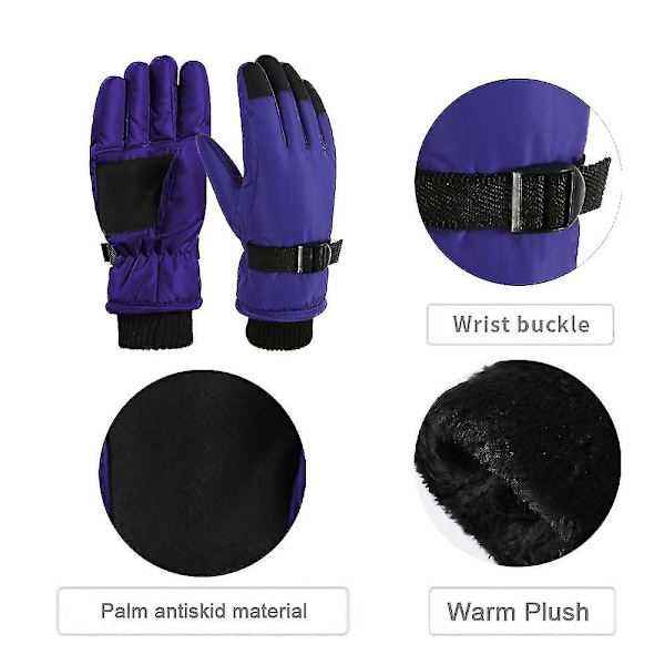 Vinterhandskar för barn, snö- och skidhandskar, ungdomshandskar för kallt väder för skidåkning Purple