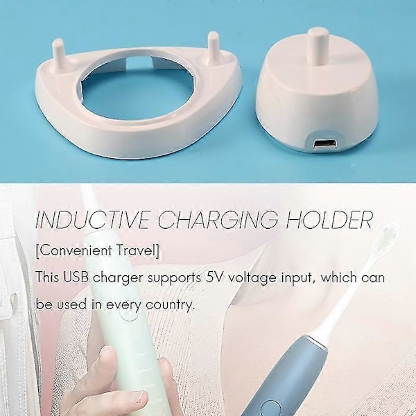 Oplader til Tandbørstehoved, Inductiv Opladning, Model 3757, USB-Kabel, Hvid
