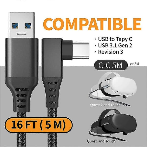 Kabel til Quest 2 Vr Usb 3.1 Opladerkabler Data Hurtig Opladning Vr Et Tilbehør (a-c