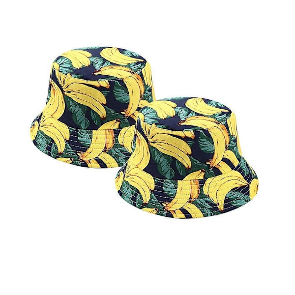 Tryckt Frukt Fiskehatt Banan Bucket Hatt Mode Enkel Sommar Utomhus Dubbelsidig Bredbrättad Solhatt