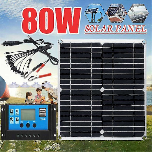 12v Bærbart Solcellepanelsett 2 Usb-laderporter Med 60a Solcelleladeregulator Off Grid Monokrystallinsk