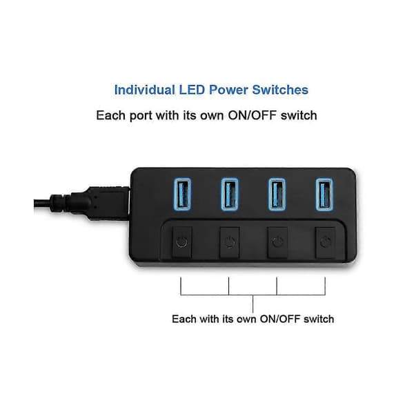 4 Portar Usb3.0 Hub Splitter Dator -gränssnitt Splitter Usb Splitter Usb Expans Charr Wi