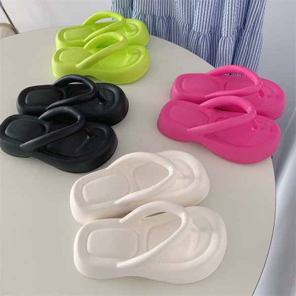 EVA tjocka sula yttre fiskbenstofflor för kvinnor Höga halkfria strandsandaler Sommarmode Mjuk sula Clip Flip-flops white 38-39(foot23.5-24cm)