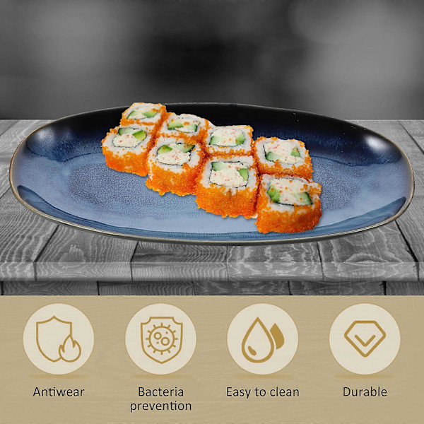 Keramisk Sushi Tallerken Fiske Fruktskål Matbrett Matserveringsfat Snackfat for Hjem Restaurant Hotell (Blå Store Størrelser)