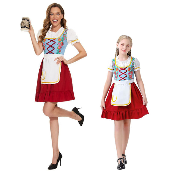 Snabb leverans Dam tyska Oktoberfest bayersk öl Wench kostym Maid Festival Party Red  White M