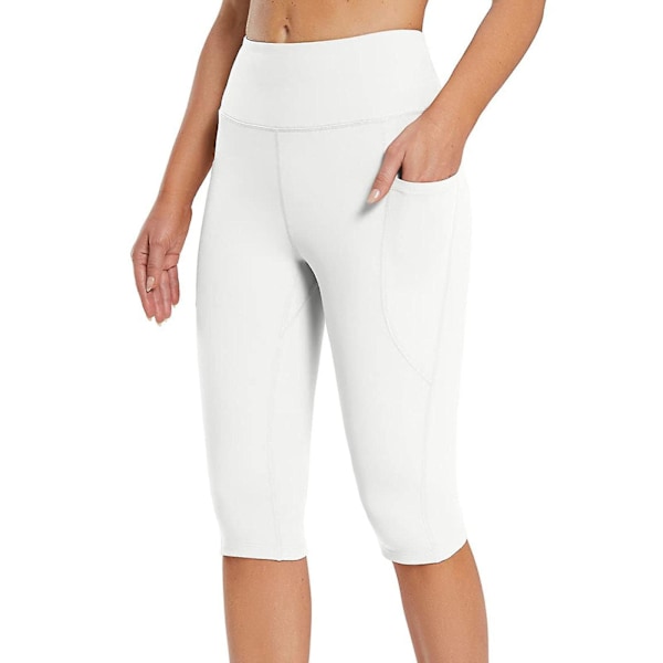 Tflycq Dame Knælange Leggings Højtaljede Yoga Træning Øvelse Capri Til Afslappet Sommer Med Lommer White XL