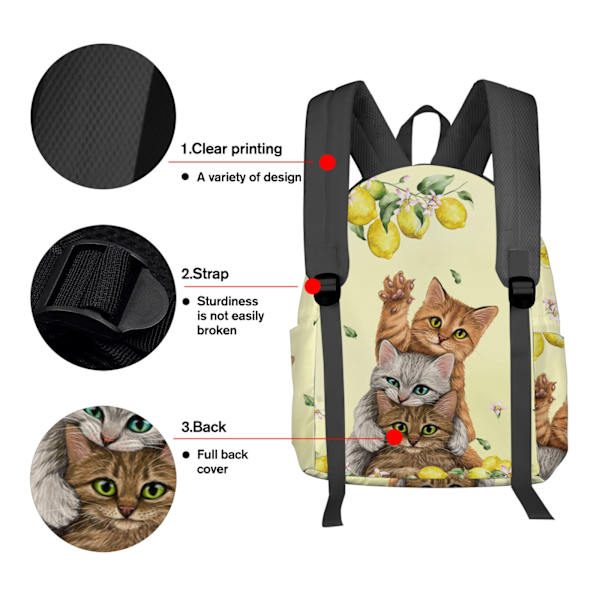 Summer Fruit Lemon Cat Feminina Reput Teini-ikäisille Opiskelijoille Koululaukut Kannettava Tietokone Mukautettu Reppu Miehille Naisille Naisille Matkailuun style 13