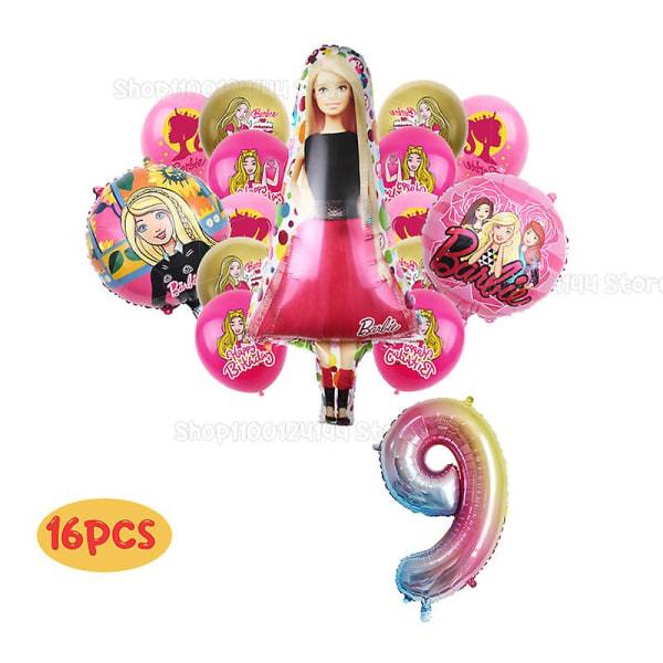 Barbiee Docka Födelsedagsfest Dekorationsmaterial Rosa Flicktema Servis Mugg Tallrik Ballong Baby Shower Prinsessfest Dekor Gåvor 16pcs set 9