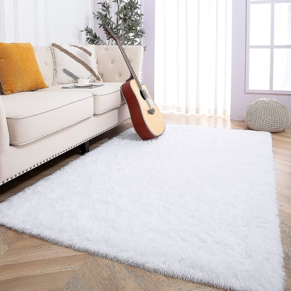 Tflycq Soft Fluffy Area Mattor Kompatibel med Sovrum Barnrum Plysch Shaggy Nursery Matta Furry Throw Mattor Kompatibel med Pojkar Flickor, College Sovsal White 1.3 * 2 Feet