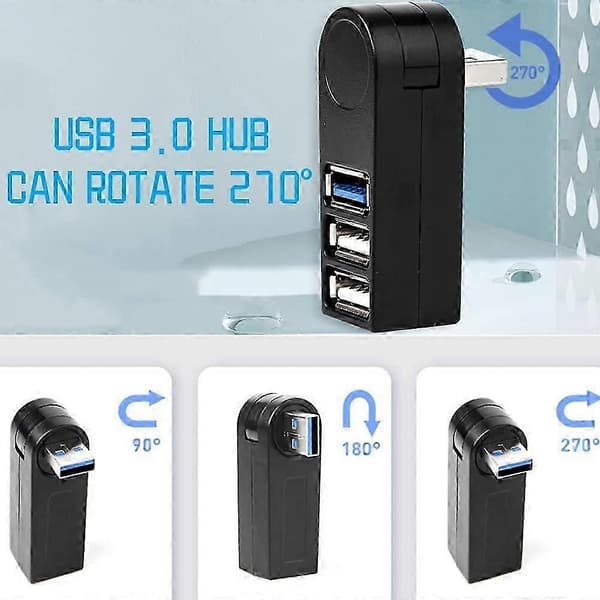 USB til 3 USB-porter 270 Roterbar Ultra Slim USB-splitter for MacBook Notebook PC USB Flash Drive HDD