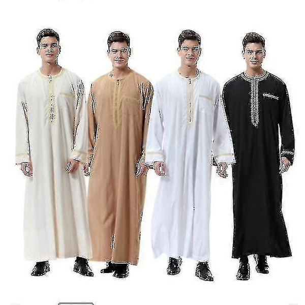 Mäns Saudi-Arabisk Kaftan Dubai Tunika Lång Topp Blus Thobe Kläder