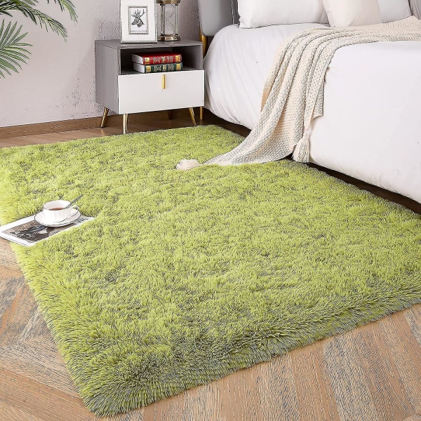 Tflycq Soft Fluffy Area Mattor Kompatibel med Sovrum Barnrum Plysch Shaggy Nursery Matta Furry Throw Mattor Kompatibel med Pojkar Flickor, College Sovsal Green Grass 1.3 *2 Feet