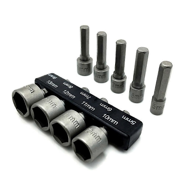9 stk/sett sekskant pipehylser dyser muttertrekker sett boradapter 5mm-13mm