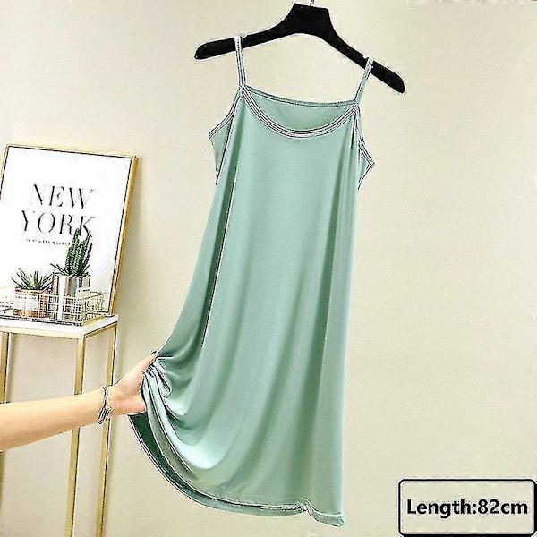 Sömlös hel underklänning under klänning dam sommar plus size ärmlös is silke underkjol underkjol sexig smal axelband nattlinne_h Green-82cm XL Weight(65-80kg)