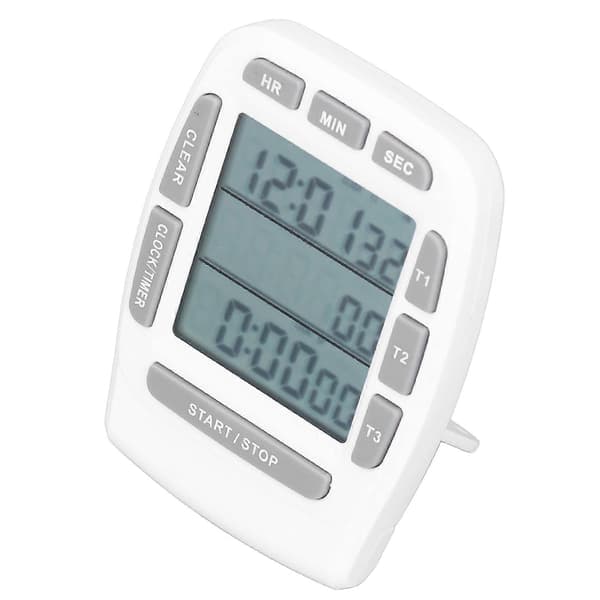 Trippel Timer Klocka Räkna Ner Upp 4.0x4.4cm LCD-Display Multifunktion Vit Inbyggt Batteri