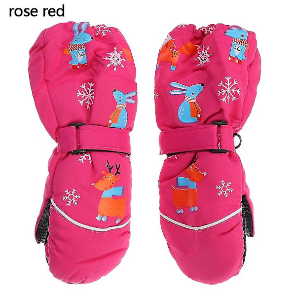 1 par Tegneserie Børne Skihandsker Langærmede Votter Vinter Vindtæt Vandtæt Tyk Varm Skridsikker Hjort Kanin 2-6 År Rose red