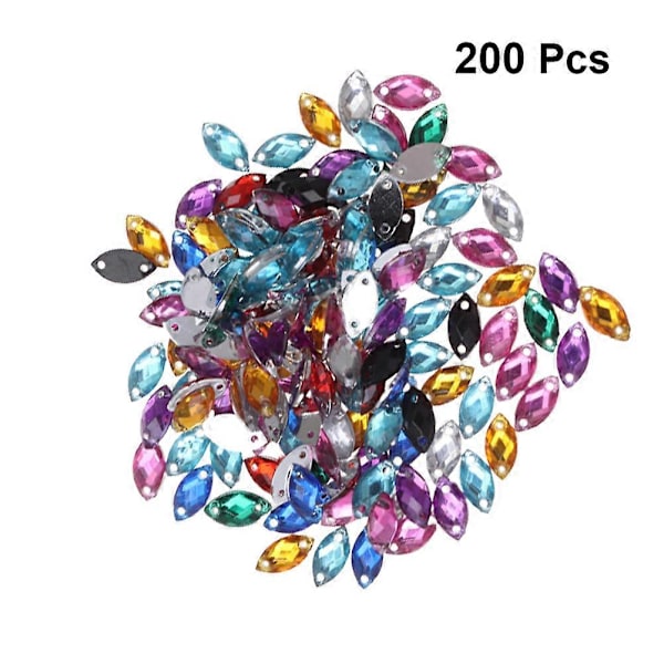 200 st 2 Hål Klassiska Ögonformade Rhinestones Platt Baksida Plast Glas Kristall för Klänning Kläder DIY Hantverk Sömnadstillbehör (Blandade Färger)