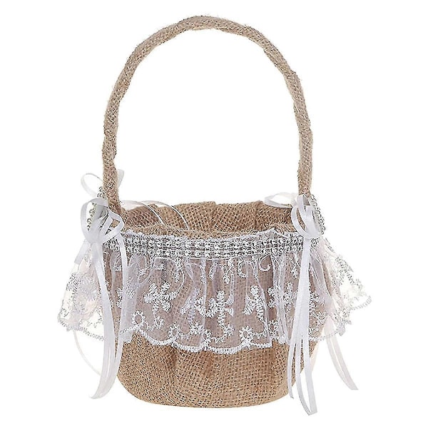 Blondekurv til blomsterjenter for bryllup, rustikk burlap bryllupsblomsterkurv