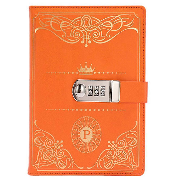 1 st Vintage Stil PU Omslag Dagbok Anteckningsbok Journal Anteckningsblock med Kodlås (Orange)