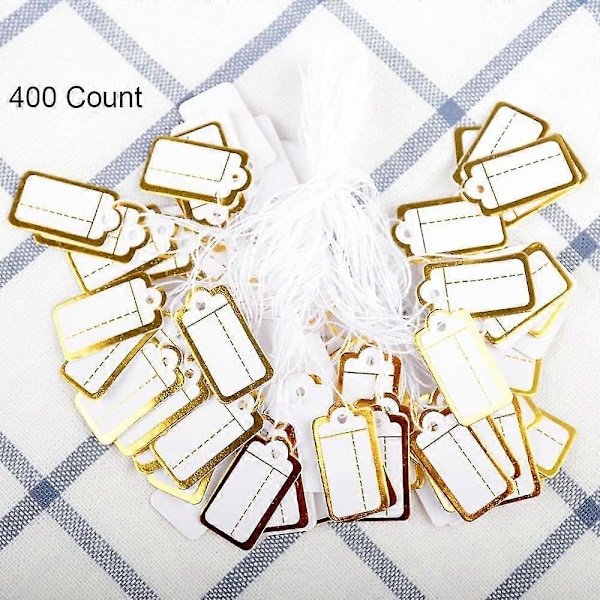 400 st Pappersetiketter för Smycken med Hängsnöre Märkningsetiketter Kläder Display Etiketter Blank Lab