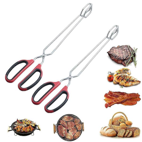 2 st Lång Grilltång i Rostfritt Stål Saxklämma Mat Brödklämma