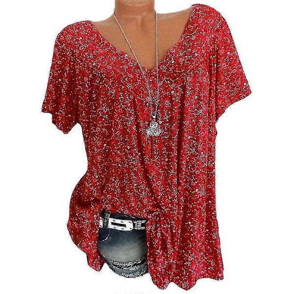 Kortärmad Lång Topp för Dam Wine Red 4XL