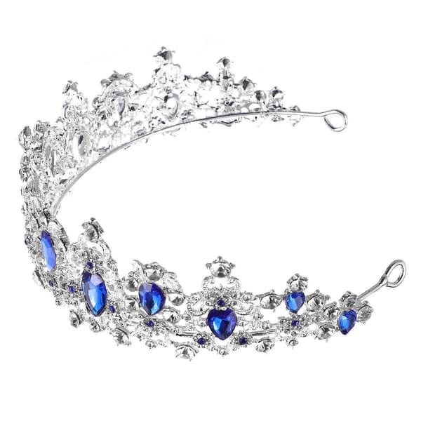 Royal Krystall Tiara Bryllupskrone Hodeplagg Brudehårtilbehør (Sølvbase, Blå)