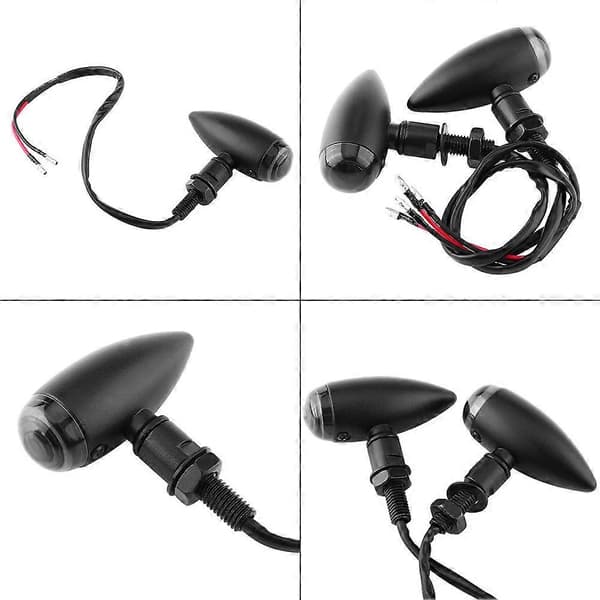 2 stk. Motorcykel Bullet Amber Blinklys Indikator Lys Lampe Sort