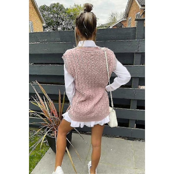 Naisten Kaapelineule Hihaton Liivi Neulepusero Toppi Villapaita s20241212251 Pink 2XL
