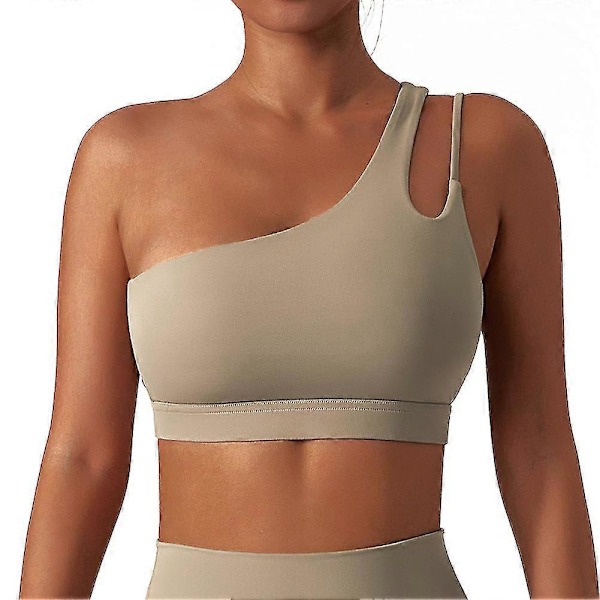 Skrå En Skulder BH Silkeagtig Åndbar BH Åndbar Pasform Fitness BH Brown XL