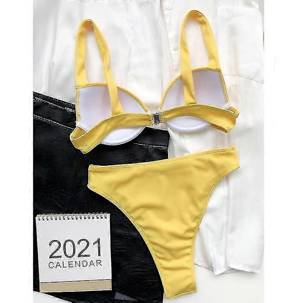 Naisten bikinit uimapuvut peitekolmio bikinisetit seksikkäät ranta-asut kaksiosaiset uimapuvut yksivärinen YELLOW S