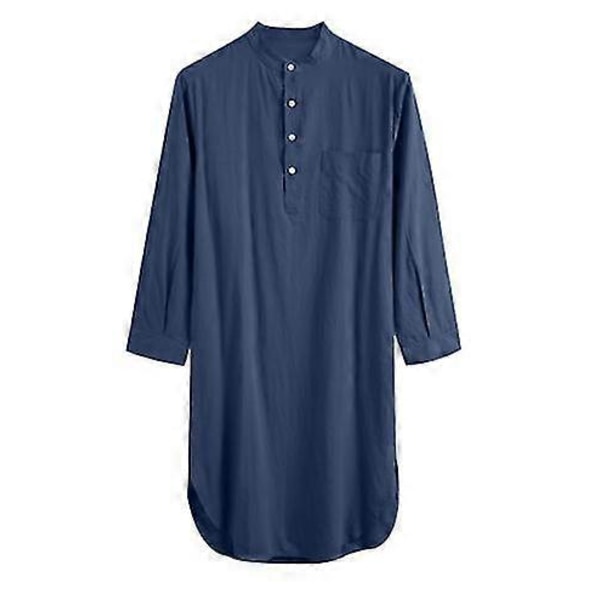 Miesten yöpaita puuvillasekoitetta, pitkähihainen, O-kaula-aukko, pehmeä, väljä yöasu, mukava yöpuku, yöpaidat blue2 2XL