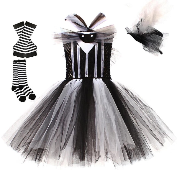 Nightmare Before Christmas Girls Tutu Black Dress Jack Cosplay 2023 Halloween Carnival Kostym Barn Fantasia Kläder Hårband 4pcs Dress Set B M(4-5Y)