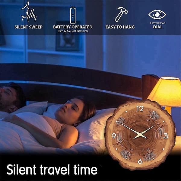 Rustik Träväggklocka 30 cm - Tyst Batteridriven Analog Klocka för Vardagsrum, Sovrum, Kök