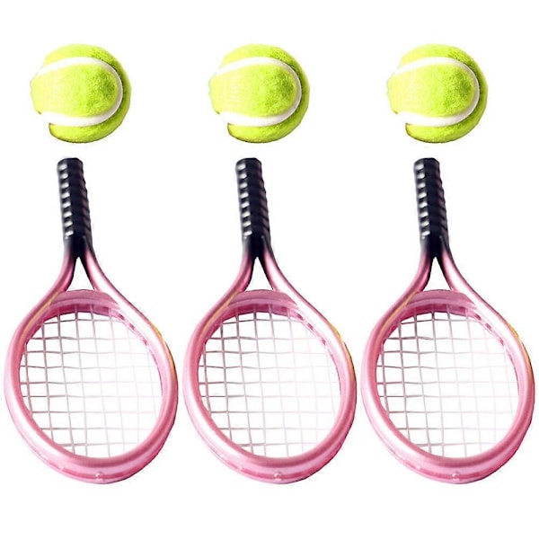 3 Sett Mini Hus Tennissett Miniatyr Tennisracket Mini Tennisball Fotograferingsrekvisitter