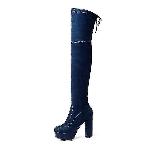 Størrelse 34-43 Nye Over Knee Støvler Ruskind Lårhøje Platform Støvler Slanke Sexede Kvinder Damer Vinterstøvler Specialfremstillet Blue 11