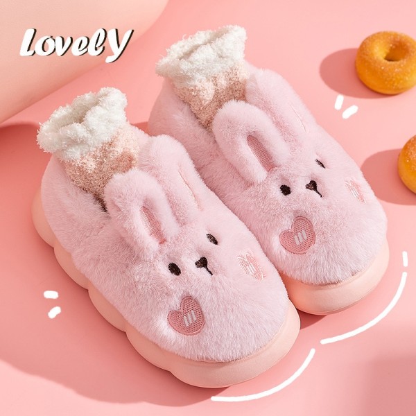 Rabbit Tofflor Hem Kawaii Skor Dam Kanin Fluffiga Tofflor Vinter inomhussandaler Korta stövlar Pink 38-39