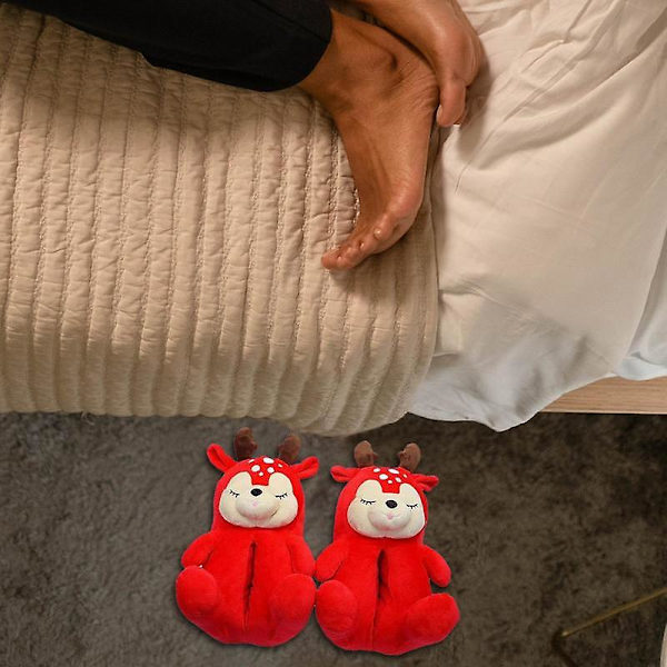 Ren-tofflor Jul Inomhus Tofflor Pälsiga Halkfria Lätta Hållbara Söta Damtofflor Jul Mysiga Skor Green