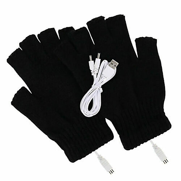 USB Elektriske Vintervarme Termiske Oppvarmede Hansker Full & Halv Finger Oppladbare Black