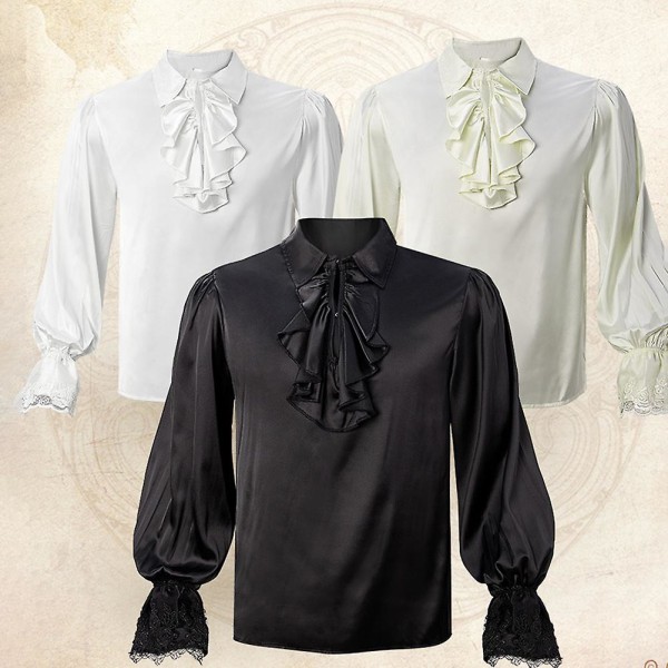 Halloween retro medeltida gotisk skjorta fashionabel cosplay performance kostym Beige L