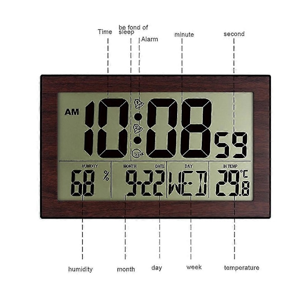 Digital veggklokke, tall Tid Temperatur Kalender Alarm Bord Skrivebordsklokke Design Kontor Hjem Lys