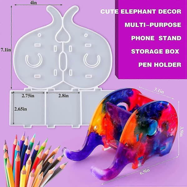 Penholder Resin Form med Telefonholder, Søde Elefantformede Resin Silikoneforme til Blyantholder