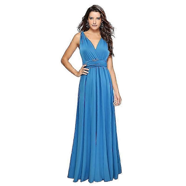 Kvinners Aften Multi Way Wrap Brudepike Formell Lang Maxi Kjole Ysm2035 Water Blue M