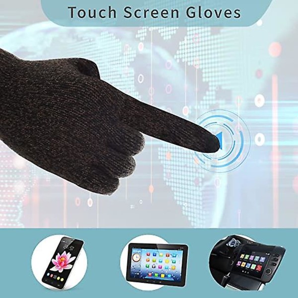 Beanie Hat Scarf Handskar Set 3 delar, Elastisk stickad mössa Halsvärmare Touch Screen Handskar