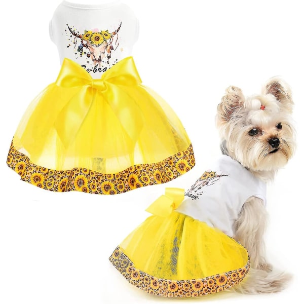 Hundklänning för små medelstora hundar Tjej, prinsessan bowknot valpklänningar Sommar tutu hundklänningar,sällskapsdjur outfit för födelsedag bröllop Yellow XXL