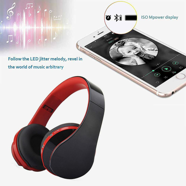 Langattomat Bluetooth-kuulokkeet, sankakuulokkeet mikrofonilla, kokoontaitettavat ja kevyet, MP3-tila ja FM-radio matkapuhelimille, kannettaville tietokoneille ja televisioille Black red