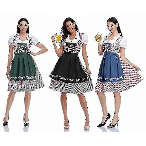 Naisten Oktoberfest Oluttyttö Puku Baijerilainen Perinteinen Dirndl Mekko Cosplay Naamiaisasu Denim Red S